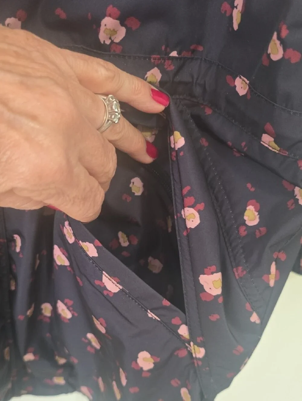 CAbi Black Puffer Jacket with Pink Spot Floral Print XS